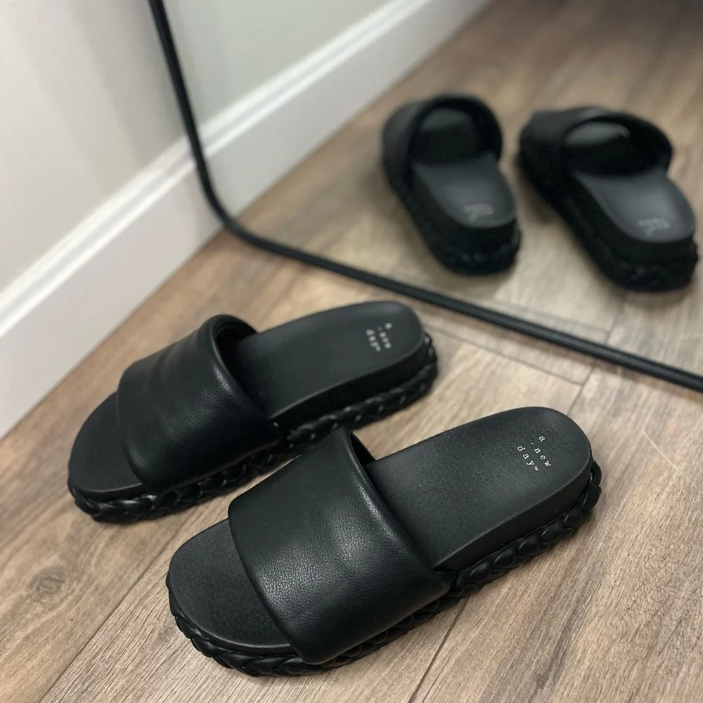 Black Braided Slide Sandals - Picture 3 of 7